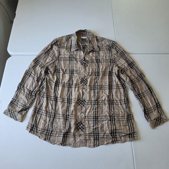 J. Jill Tops - J.Jill Button Up Shirt Womens XL Beige Plaid Rayon Long Sleeve Basic Fall Top